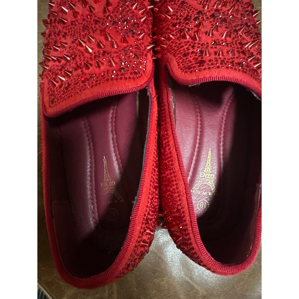 Enzo Romeo Mens Red Rhinestone Spiked Loafers Dress Shoes Size 10 - Picture 3 of 5